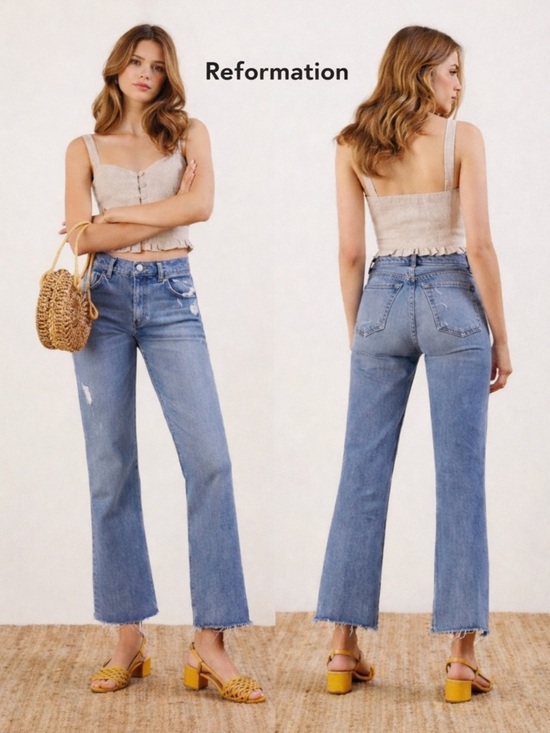 Reformation Denim - Reformation Cropped Kick Flare Jeans Sz 31 Raw Hem High Rise 26” Inseam